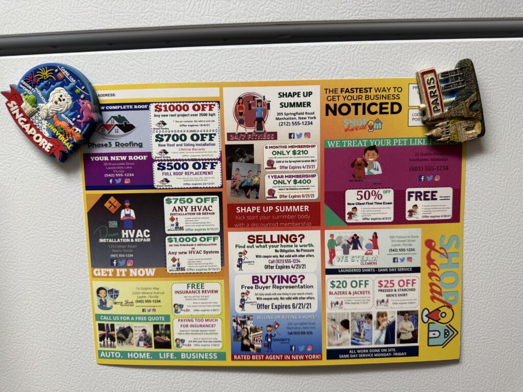 Westminster Coupons Mailer Card on Fridge