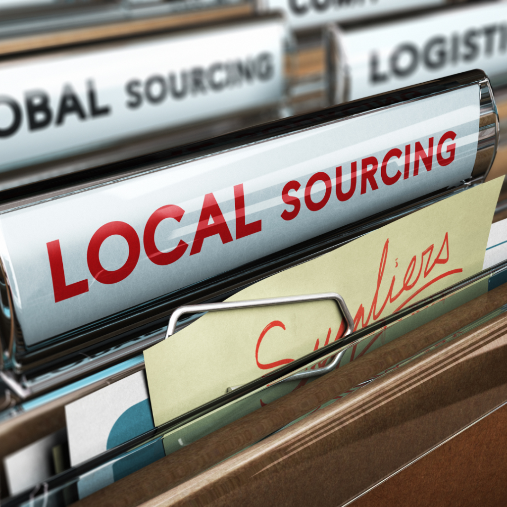 Image of office folders with the next descriptions "Local Sourcing", "Global Sourcing", "Logistics"