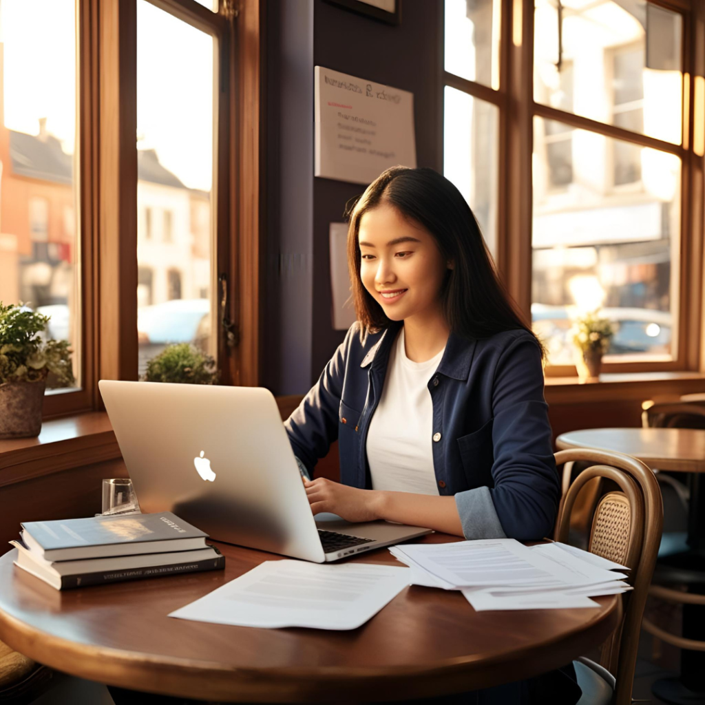 Student studying using a laptop